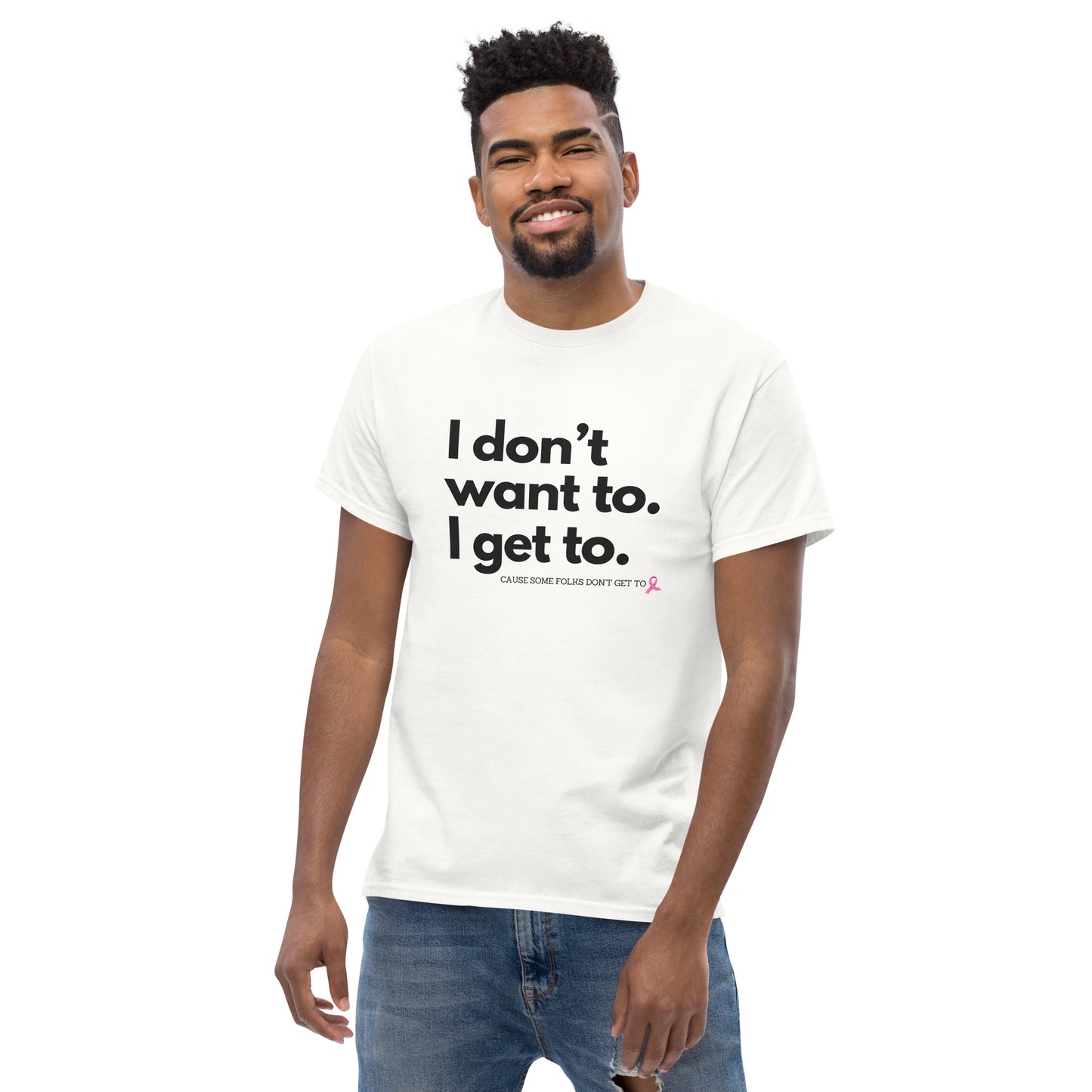 Original (white) I Don't Want To with Pink ribbon Tee