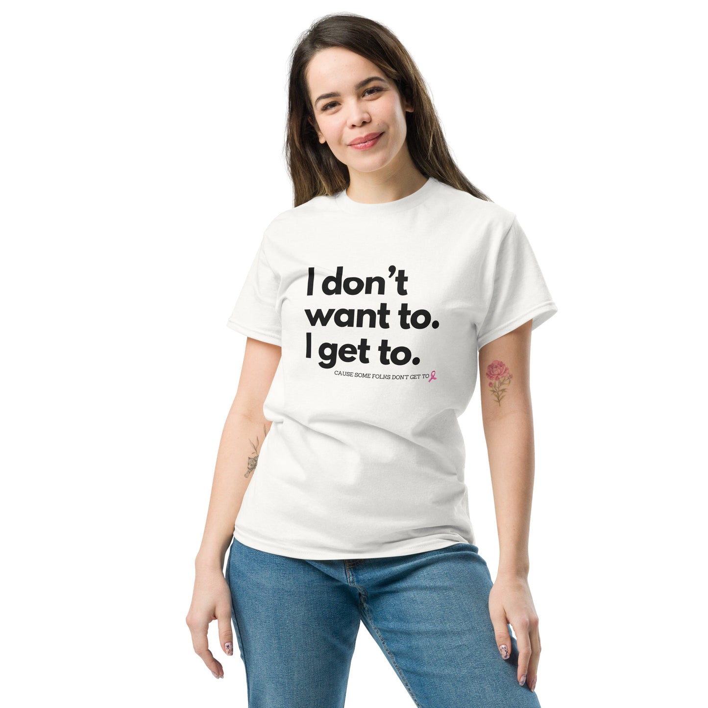 Original (white) I Don't Want To with Pink ribbon Tee