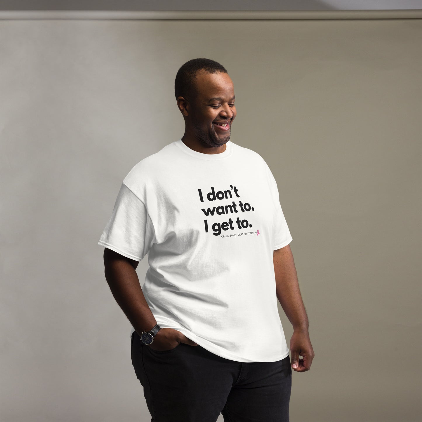 Original (white) I Don't Want To with Pink ribbon Tee